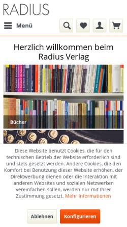 Vorschau der mobilen Webseite www.radius-verlag.de, Radius-Verlag