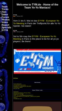 Vorschau der mobilen Webseite www.tym.de, TYM - Team Yo-Yo Maniacs