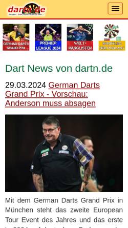 Vorschau der mobilen Webseite www.dartn.de, Dartsport Informationen