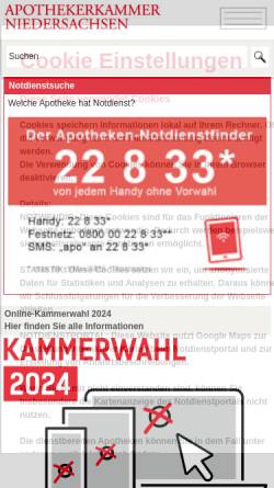 Vorschau der mobilen Webseite www.apothekerkammer-niedersachsen.de, Apothekerkammer Niedersachsen