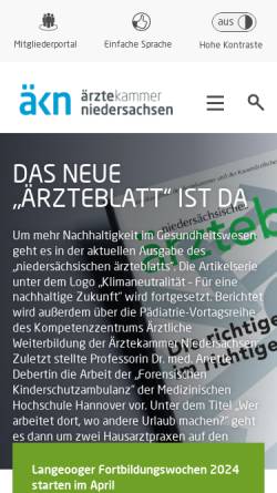Vorschau der mobilen Webseite www.aekn.de, Ärztekammer Niedersachsen