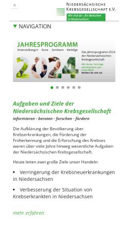 Vorschau der mobilen Webseite www.nds-krebsgesellschaft.de, Niedersächsische Krebsgesellschaft e.V.