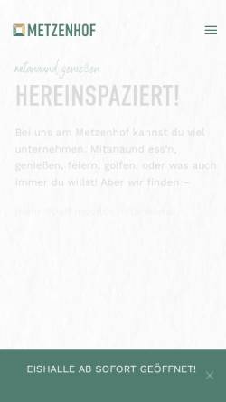 Vorschau der mobilen Webseite www.metzenhof.at, Golfpark Metzenhof