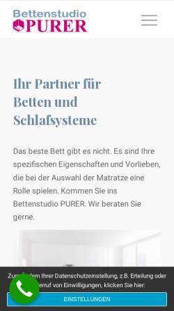 Vorschau der mobilen Webseite www.purer.at, Purer wohnen & schlafen, Heidemarie Purer