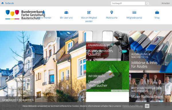 Vorschau von www.farbe.de, Hauptverband Farbe, Gestaltung, Bautenschutz