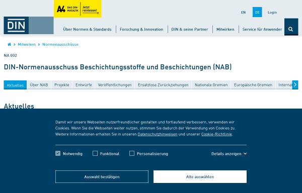 Vorschau von www.nab.din.de, Normenausschuss (NAB)
