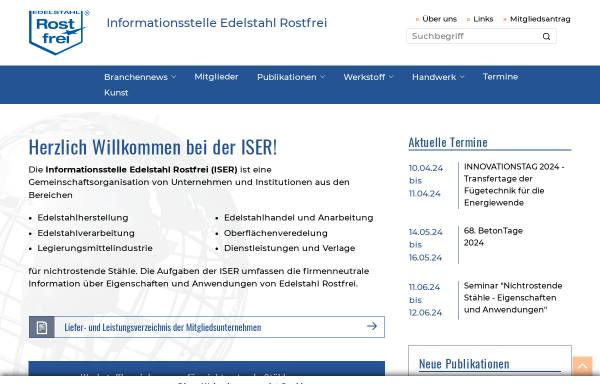 Vorschau von www.edelstahl-rostfrei.de, Informationsstelle Edelstahl Rostfrei