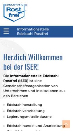 Vorschau der mobilen Webseite www.edelstahl-rostfrei.de, Informationsstelle Edelstahl Rostfrei