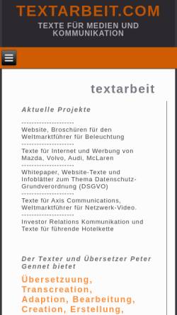 Vorschau der mobilen Webseite www.textarbeit.com, Peter Gennet
