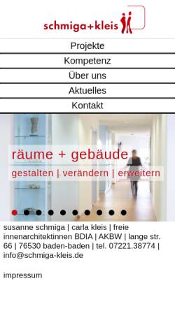 Vorschau der mobilen Webseite www.schmiga-kleis.de, Schmiga + Kleis GbR