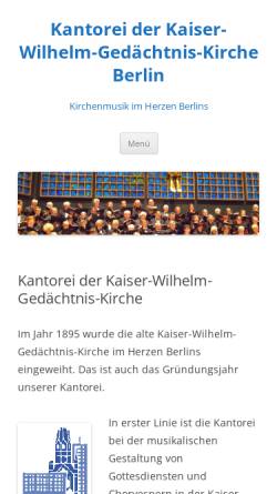Vorschau der mobilen Webseite www.kantorei-berlin.de, Kantorei der Kaiser-Wilhelm-Gedächtnis-Kirche Berlin