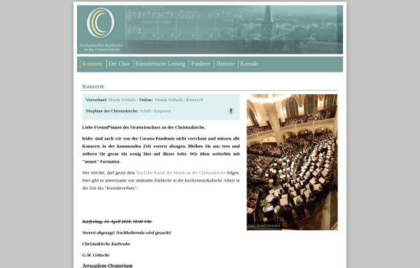 Vorschau von www.oratorienchor.info, Oratorienchor Karlsruhe an der Christuskirche