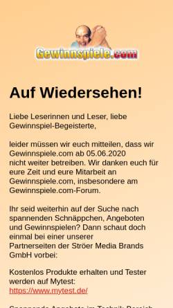 Vorschau der mobilen Webseite www.gewinnspiele.com, Gewinnspiele.com