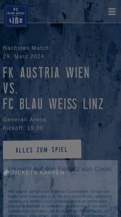 Vorschau der mobilen Webseite blauweiss-linz.at, FC Blau-Weiss Linz