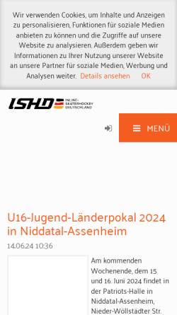 Vorschau der mobilen Webseite ishd.de, Inline-Skaterhockey Deutschland