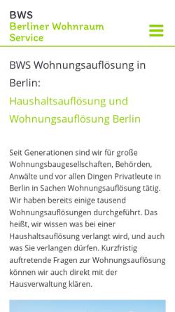 Vorschau der mobilen Webseite www.wohnungsaufloesungen-berlin.org, BWS - Berliner Wohnraum Service; Inh.: R. Matthias