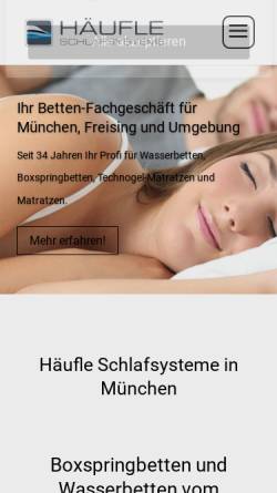 Vorschau der mobilen Webseite www.wasserbetten-haeufle.de, Wasserbetten Häufle, Manfred Häufle