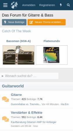 Vorschau der mobilen Webseite www.guitarworld.de, Guitarworld - Das Forum für Gitarre und Bass