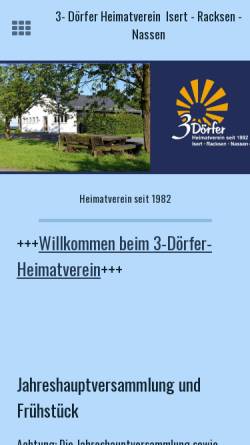 Vorschau der mobilen Webseite www.heimatverein-isert-racksen-nassen.de, 3-Dörfer Heimatverein Isert - Racksen - Nassen
