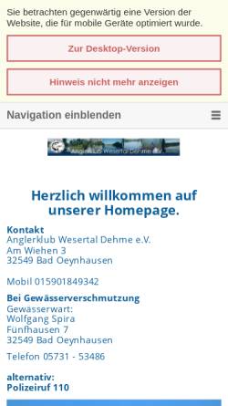 Vorschau der mobilen Webseite www.akdehme.de, Anglerklub Wesertal Dehme e.V.
