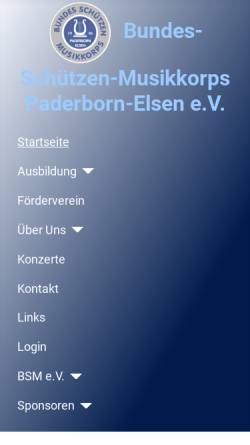Vorschau der mobilen Webseite www.musikkorps-elsen.de, Bundes-Schützen-Musikkorps Paderborn-Elsen