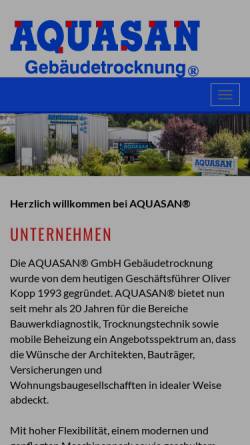 Vorschau der mobilen Webseite www.aquasan-gmbh.de, Aquasan Gebäudetrocknungs GmbH