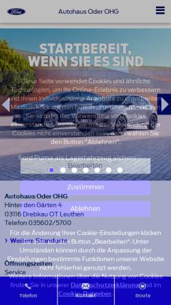 Vorschau der mobilen Webseite www.ford-oder.de, Autohaus Ford Oder