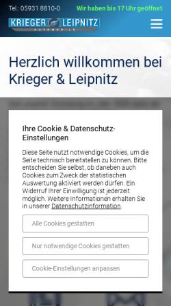 Vorschau der mobilen Webseite www.krieger-leipnitz.de, Krieger & Leipnitz GmbH & Co KG