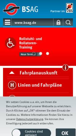 Vorschau der mobilen Webseite www.bsag.de, Bremer Staßenbahn AG (BSAG)