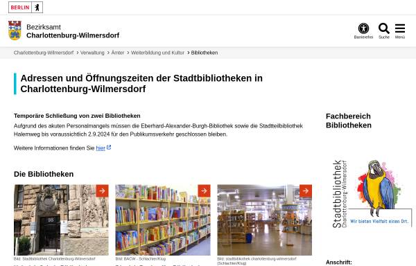 Vorschau von www.berlin.de, Stadtbibliothek im Bezirk Charlottenburg-Wilmersdorf