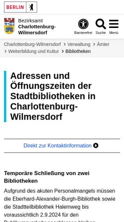 Vorschau der mobilen Webseite www.berlin.de, Stadtbibliothek im Bezirk Charlottenburg-Wilmersdorf