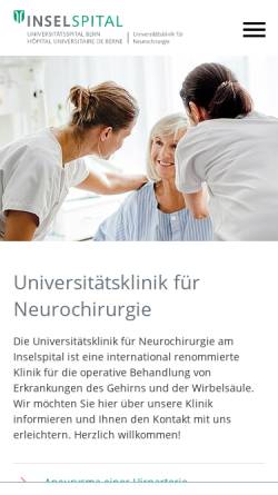 Vorschau der mobilen Webseite www.neurochirurgie.insel.ch, Inselspital Bern - Klinik und Poliklinik für Neurochirurgie