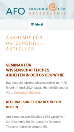 Vorschau der mobilen Webseite www.osteopathie-akademie.de, Akademie für Osteopathie in Deutschland e.V.