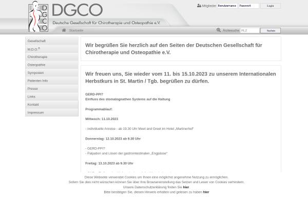 Vorschau von www.dgco.de, Deutsche Gesellschaft für Chirotherapie und Osteopathie e. V. (DGCO)