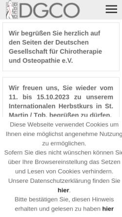 Vorschau der mobilen Webseite www.dgco.de, Deutsche Gesellschaft für Chirotherapie und Osteopathie e. V. (DGCO)