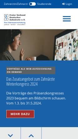 Vorschau der mobilen Webseite www.fvdz.de, Freier Verband Deutscher Zahnärzte