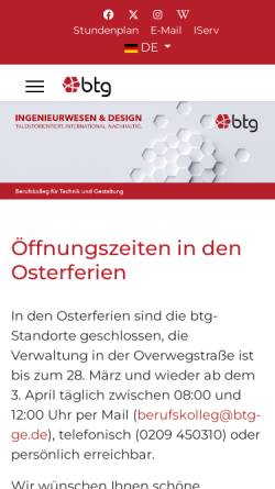 Vorschau der mobilen Webseite www.btg-ge.de, Berufskolleg für Technik und Gestaltung