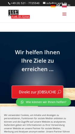 Vorschau der mobilen Webseite www.jit-web.de, j.i.t. Personalservice & Logistics GmbH