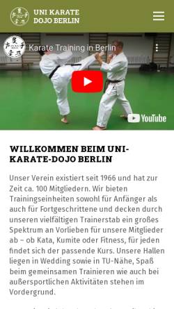 Vorschau der mobilen Webseite www.unidojoberlin.de, Uni Karate Dojo Berlin e.V.