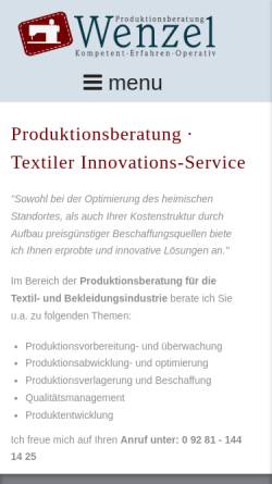 Vorschau der mobilen Webseite www.pb-wenzel.de, Produktionsberatung für die Bekleidungsindustrie - Gerhard Wenzel