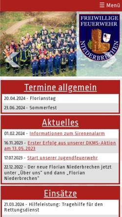 Vorschau der mobilen Webseite www.feuerwehr-niederbrechen.de, Freiwillige Feuerwehr Niederbrechen