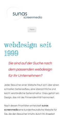 Vorschau der mobilen Webseite sunas.de, Sunas Screenmedia