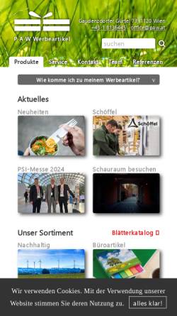 Vorschau der mobilen Webseite werbeartikel.at, PAW - Werbeartikel