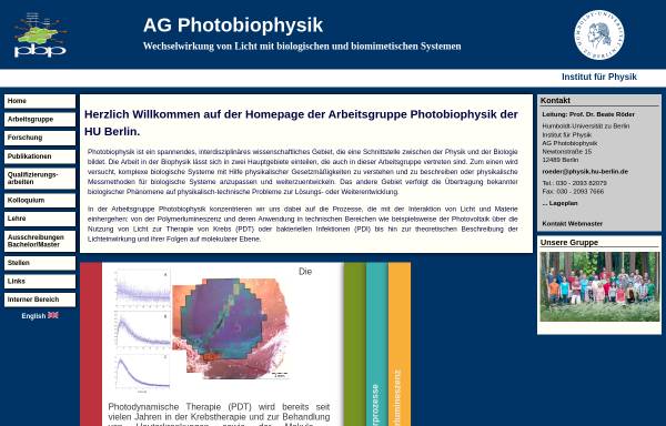 Vorschau von www-pbp.physik.hu-berlin.de, Arbeitsgruppe für Photobiophysik der Humboldt-Universität zu Berlin