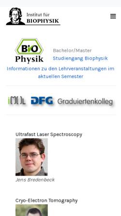 Vorschau der mobilen Webseite www.biophys.uni-frankfurt.de, Institut für Biophysik