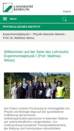 Vorschau der mobilen Webseite www.ep1.uni-bayreuth.de, Lehrstuhl Experimentalphysik I der Universität Bayreuth