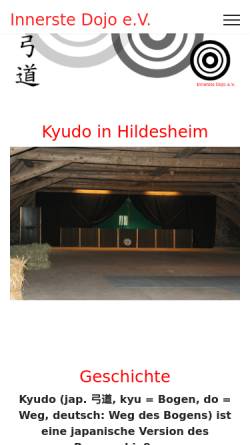 Vorschau der mobilen Webseite www.innerste-dojo.de, Kyudo Gesellschaft Hildesheim e.V.