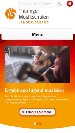 Vorschau der mobilen Webseite www.thueringer-musikschulen.de, Verband deutscher Musikschulen (VDM) e.V. Landesverband Thüringen
