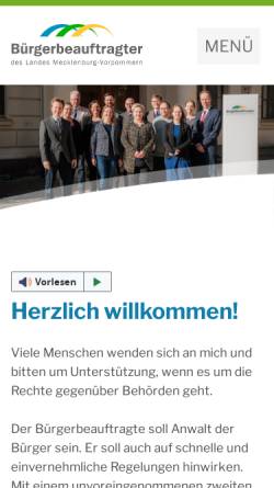 Vorschau der mobilen Webseite www.buergerbeauftragter-mv.de, Bürgerbeauftragter für Mecklenburg-Vorpommern