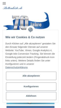 Vorschau der mobilen Webseite www.bettenkiste.de, Gottfried Perbix GmbH